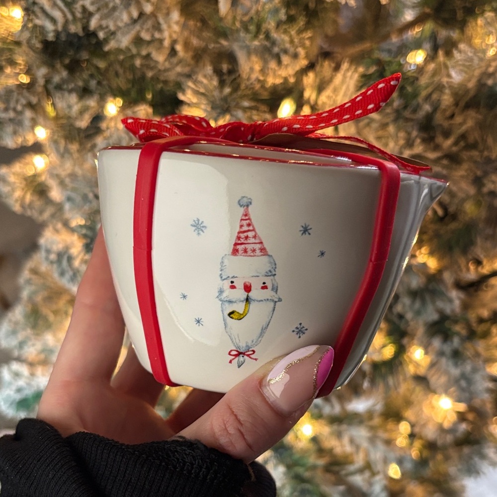 Rae Dunn Watercolor Christmas Santa Set of 4 Nesting Measuring Cups NWT